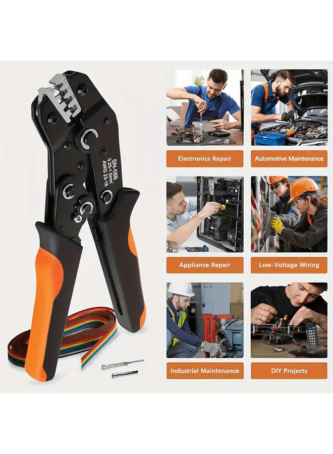 Terminal Pliers Crimping Set For AWG 23 16 0.25 1 5mm² Terminals Includes 300 Insulated Sleeves 300 Coils And 2 8 4 8 6 3mm Male Female Connector Combo Kit - Image 4