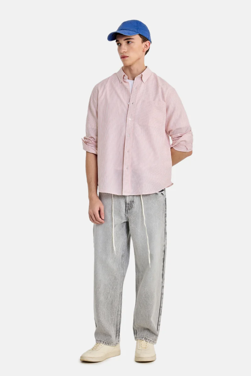 SNITCH Pink Striped Long Sleeve Regular Fit Casual Shirt