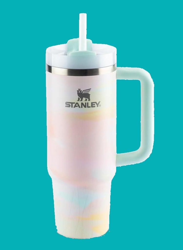 Stanley Quencher H2.0 40oz Vacuum Insulated Tumbler – Stylish Brush Strokes Stainless Steel Travel Mug – Keeps Drinks Hot for 7 Hours & Cold for 24 Hours – Leakproof, Durable & BPA-Free – Includes Reusable Lid & Straw – Perfect for Water, Coffee, Iced Tea & Smoothies - Image 1