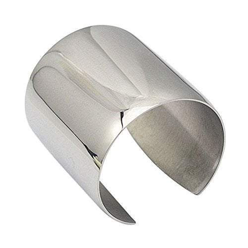 COUYA Silver Wide Cuff Bracelet Stainless Steel Smooth Polish Bangle for Women Ladies - Image 3