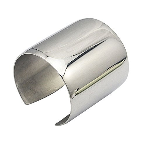 COUYA Silver Wide Cuff Bracelet Stainless Steel Smooth Polish Bangle for Women Ladies - Image 2
