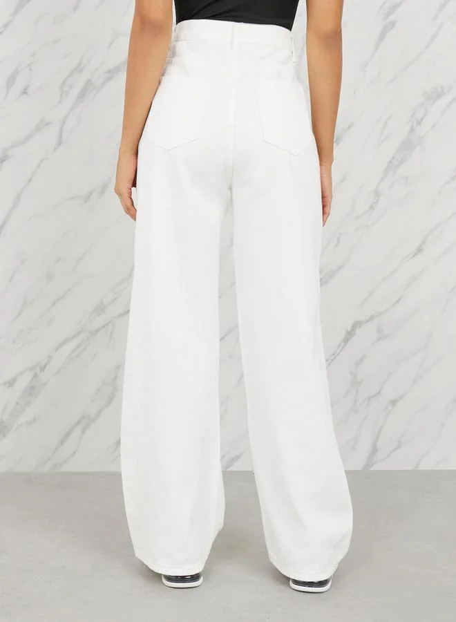 Styli White High Rise Wide Leg Jeans for Women | Best Price UAE