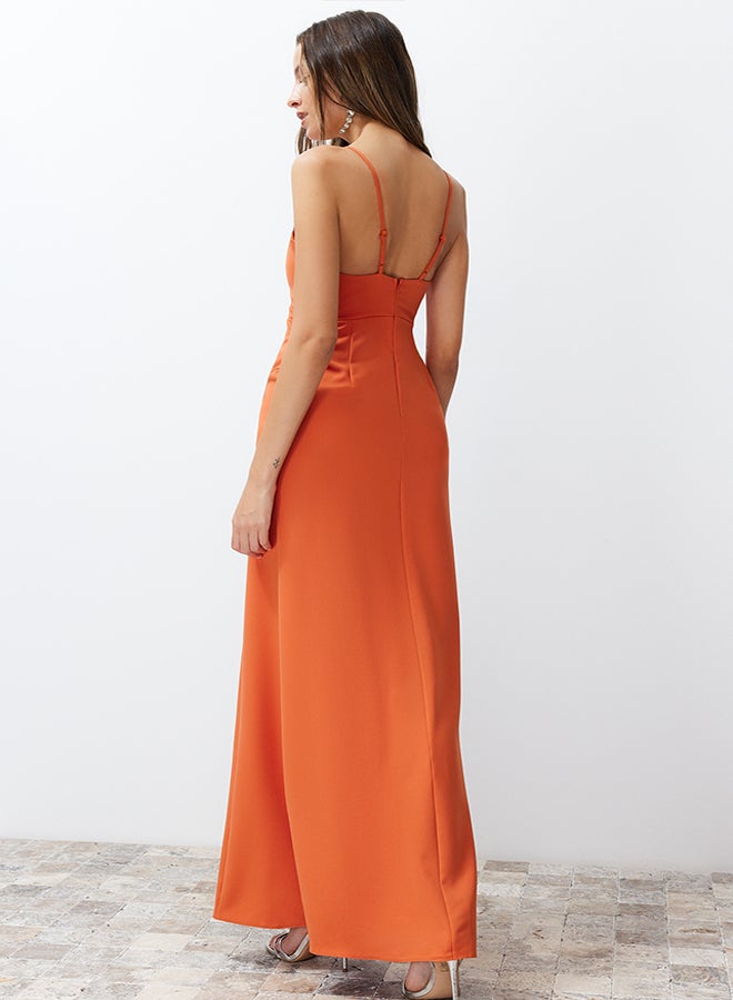 Orange Fitted Woven Long Elegant Evening Dress TPRSS24AE00061
