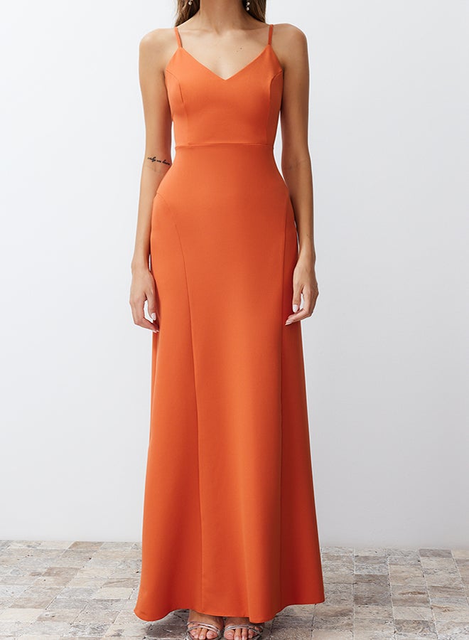 trendyol Orange Fitted Woven Long Elegant Evening Dress TPRSS24AE00061  - Image 4