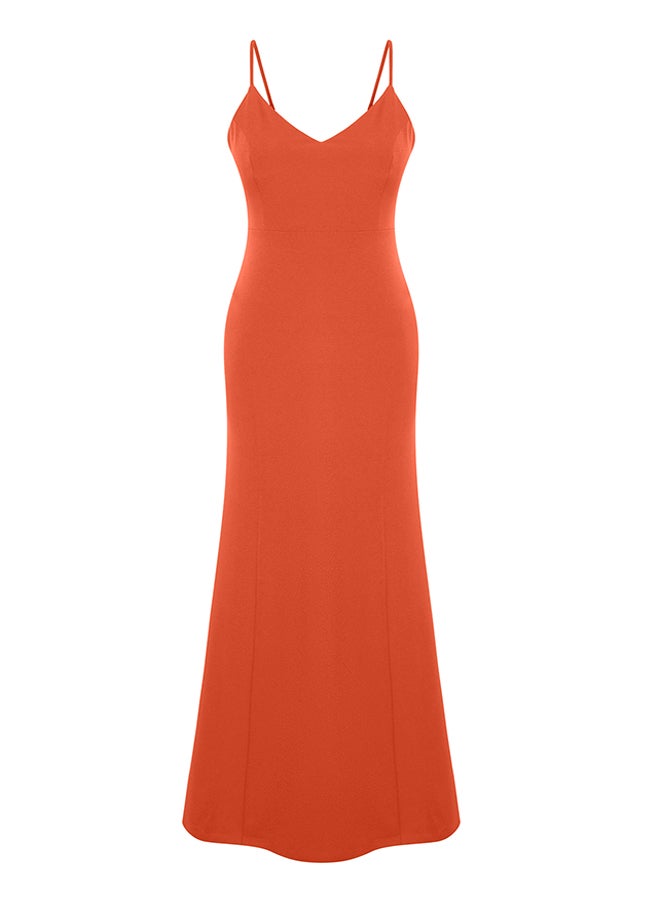 Orange Fitted Woven Long Elegant Evening Dress TPRSS24AE00061