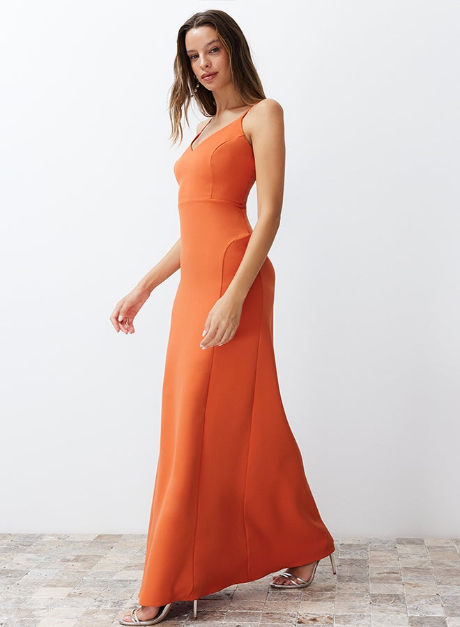 trendyol Orange Fitted Woven Long Elegant Evening Dress TPRSS24AE00061  - Image 3