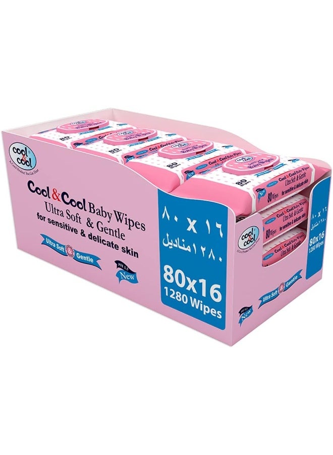 Cool & Cool Baby Wipes Ultra Soft & Gentle for Sensitive & Delicate Skin 80 x 16 Wipes - Image 1