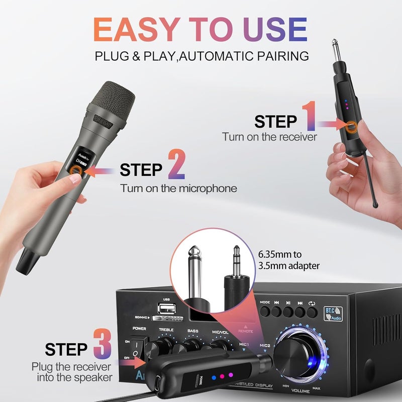 ميكروفون اللاسلكي للكاريوكي، ميكروفون ديناميكي لاسلكي قابل لإعادة الشحن بتردد 2.4 جيجاهرتز ومستقبل لاسلكي لآلة الكاريوكي، الكنيسة، الخطابة، حفلات الزفاف، الغناء في الحفلات، عبوة واحدة - Image 3