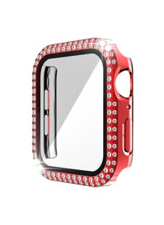 Suitable For Apple Wathc Case Electroplated Double Row Diamond With Film Iwatch987 Watch Case Protective Cover-Color:Red-Appearance Size:42mm(OPP Bag)