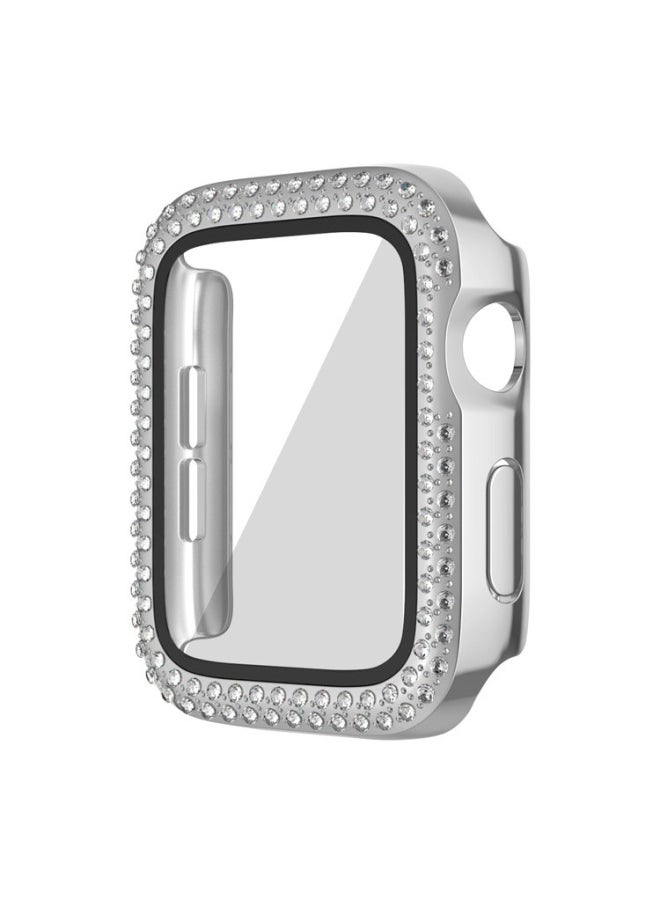 Generic - Suitable For Apple Wathc Case Electroplated Double Row Diamond With Film Iwatch987 Watch Case Protective Cover-Color:Red-Appearance Size:42mm(OPP Bag) - Image 1