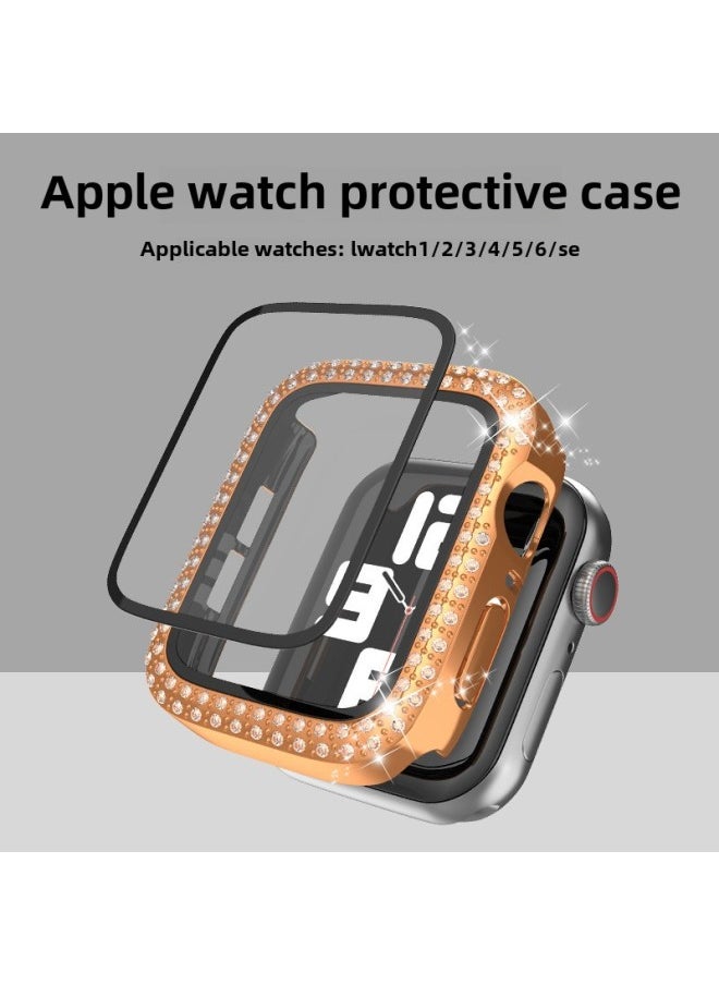 Generic - Suitable For Apple Wathc Case Electroplated Double Row Diamond With Film Iwatch987 Watch Case Protective Cover-Color:Red-Appearance Size:42mm(OPP Bag) - Image 1