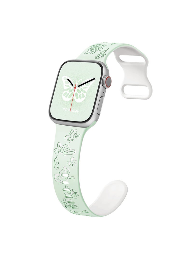 Mint Green Butterfly 42/44/45/46/49 Mm Universal Compatible With Apple Watch, Suitable For Both Men And Women, Butterfly Buckle Watch Strap Compatible With Iwatch Series  - Image 1