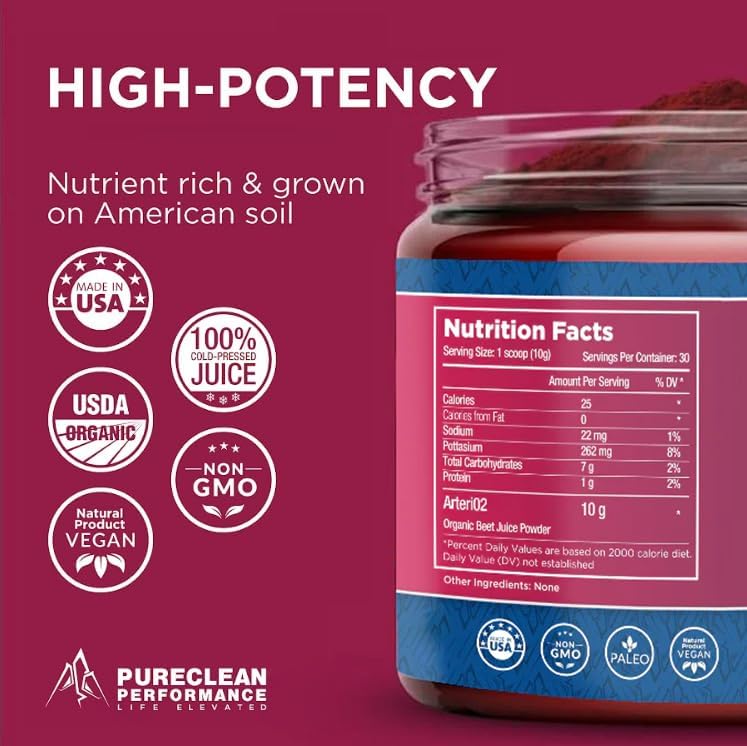 PureClean Performance PureClean Beet Premium Beet Juice Powder  100 Organic Nitric Oxide Support for ClinicallyProven 3X Greater Circulation Endurance  Energy  Proudly ColdPressed Eco Friendly USA  30 Servings - Image 2