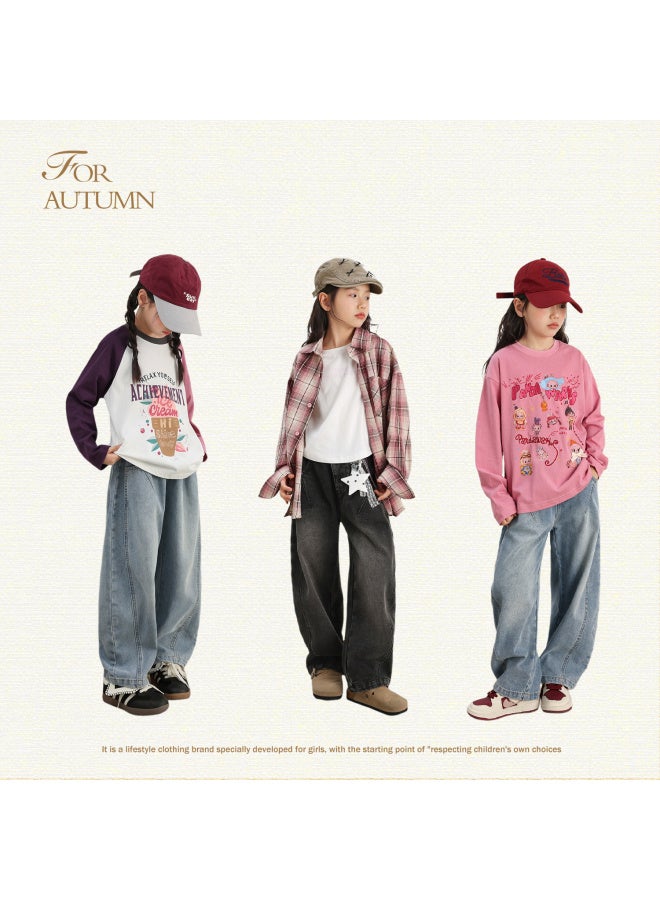 Luson Chen Dazhu Children's Clothing, Girls' Jeans, Big Girls' Autumn New Style Casual Straight-leg Pants, Kids' Trousers