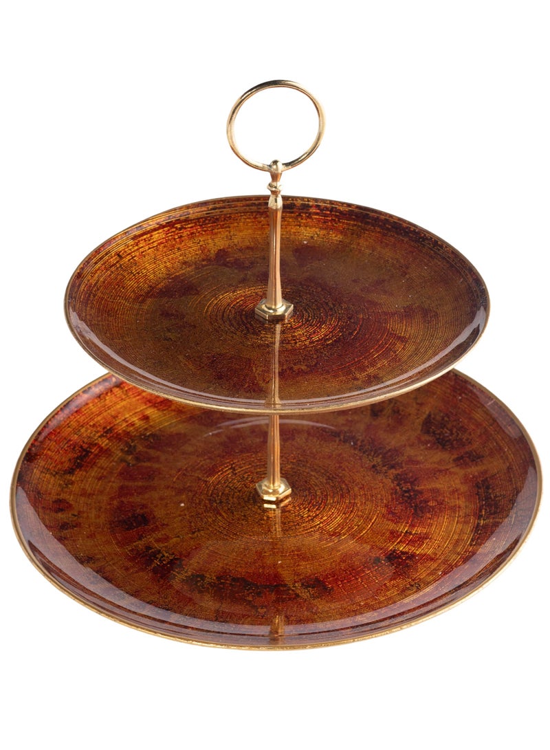 هيك صحن تقديم زجاج 2 دور 28 سم بني ذهبي