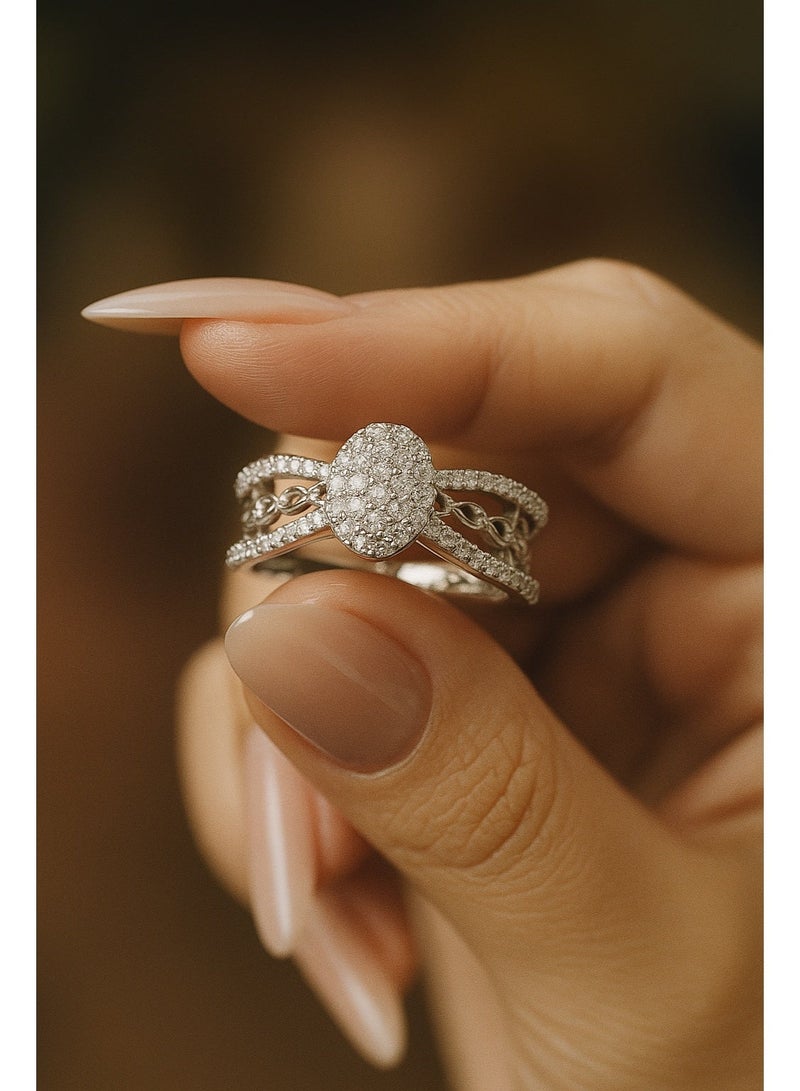 3Diamonds Oval Crystal Chain Silver Ring – Platinum and Rhodium Plated Luxury Women’s Jewelry in Gift Box - Image 4