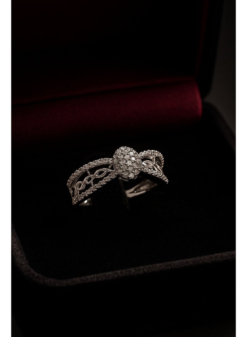 3Diamonds Oval Crystal Chain Silver Ring – Platinum and Rhodium Plated Luxury Women’s Jewelry in Gift Box - Image 3