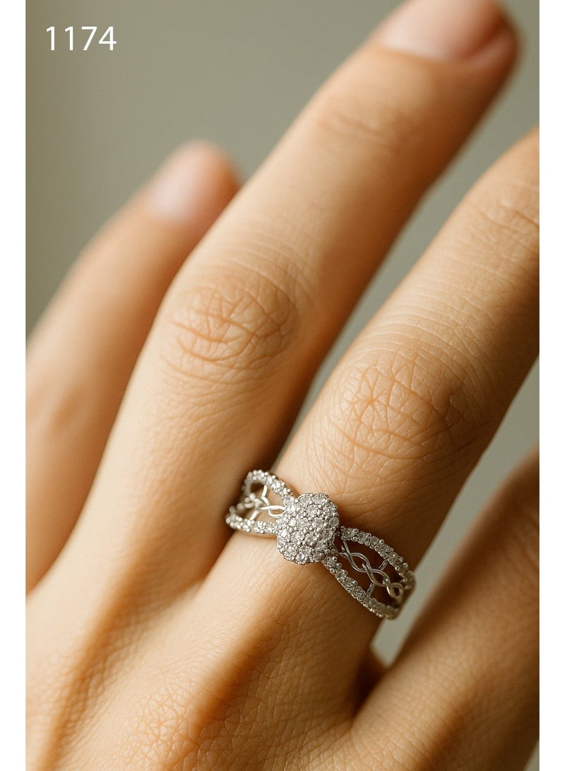 3Diamonds Oval Crystal Chain Silver Ring – Platinum and Rhodium Plated Luxury Women’s Jewelry in Gift Box - Image 1