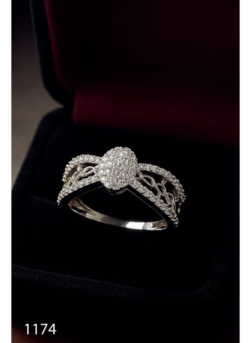 3Diamonds Oval Crystal Chain Silver Ring – Platinum and Rhodium Plated Luxury Women’s Jewelry in Gift Box - Image 2