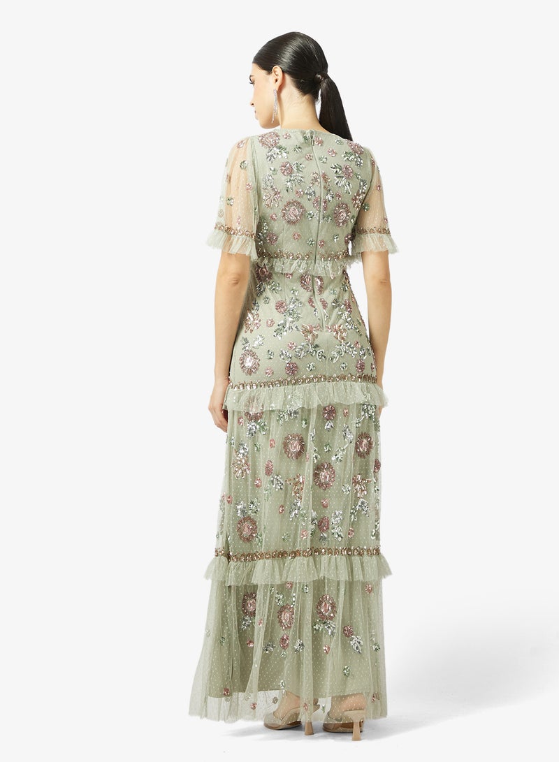 مايا فستان ماكسي شبكي مزين بنقوش مميزة - Image 2