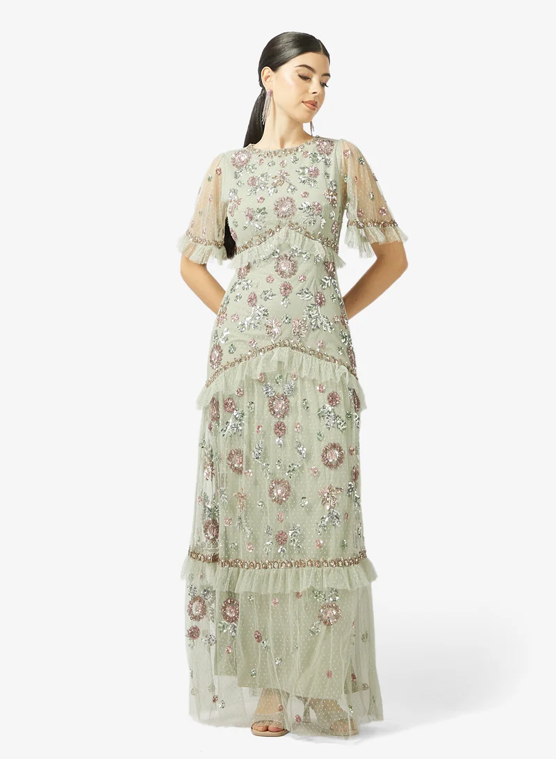 Maya Premium Embellished Spot Mesh Maxi Dress