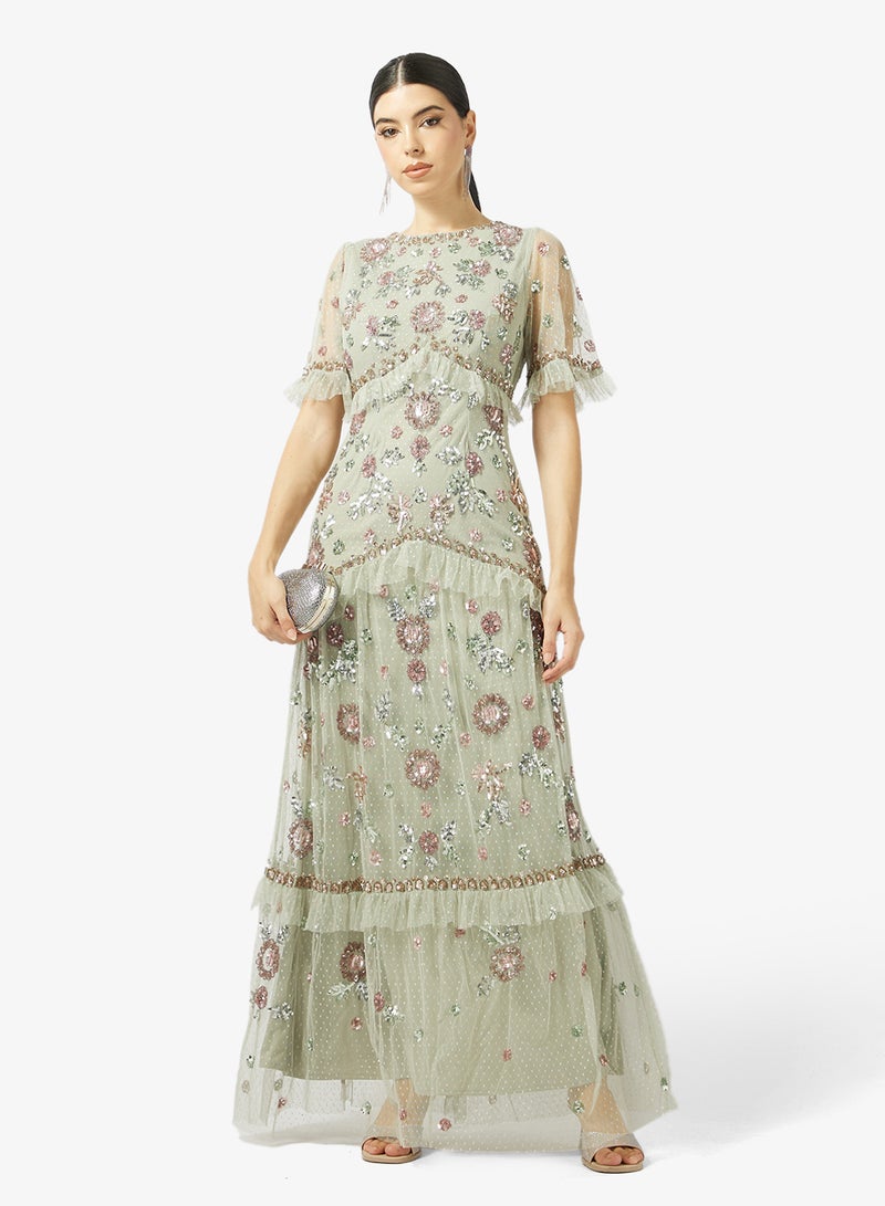 مايا فستان ماكسي شبكي مزين بنقوش مميزة - Image 4