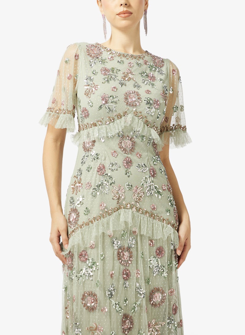 مايا فستان ماكسي شبكي مزين بنقوش مميزة - Image 3