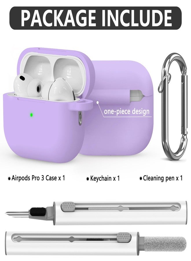 Ljusmicker for AirPods Pro 3 Case 2025 with Cleaner Kit,Soft Silicone Protective Cases for Apple AirPods Pro 3rd Generation Case for Women Men,AirPod Pro 3 Cases Cover Accessories with Keychain-Purple - Image 3