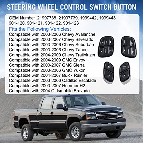 DICMIC Steering Wheel Control Switch Button for 2003-2007 Chevy Silverado Avalanche Suburban Tahoe GMC Sierra Yukon Cadillac Escalade Replace# 21997738, 21997739, 1999442, 1999443 - Image 3