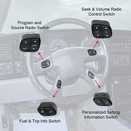 DICMIC Steering Wheel Control Switch Button for 2003-2007 Chevy Silverado Avalanche Suburban Tahoe GMC Sierra Yukon Cadillac Escalade Replace# 21997738, 21997739, 1999442, 1999443 - Image 4