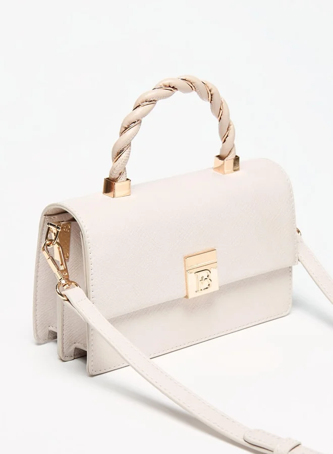 Flora Bella By Shoexpress Women Solid Satchel Bag with Braided Grab Handle and Magnetic Button Closure
