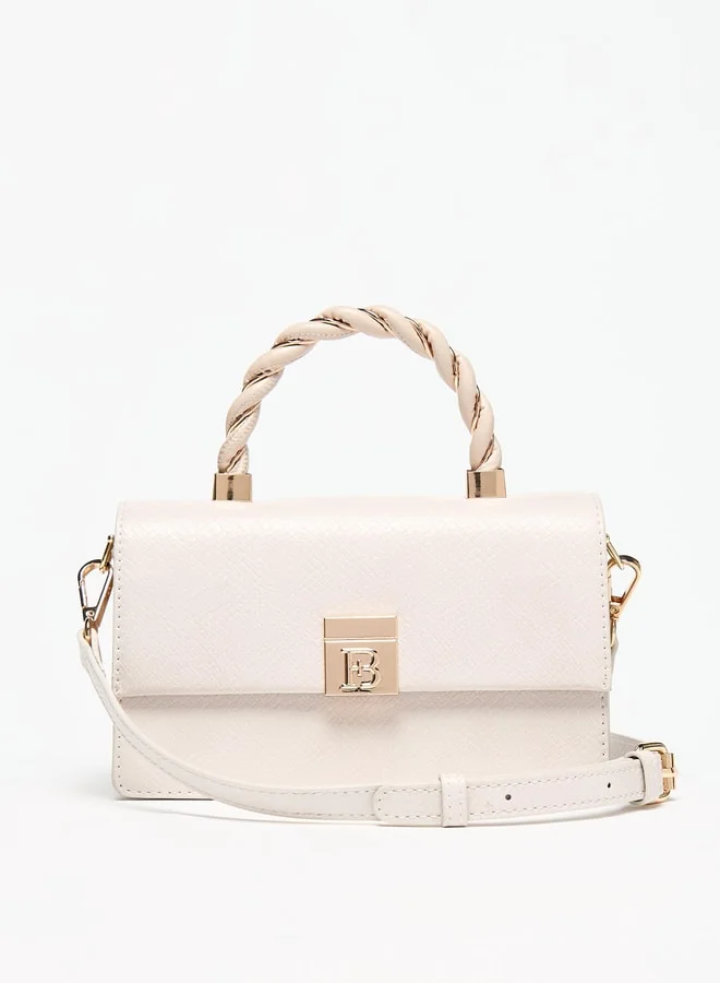 Flora Bella By Shoexpress Women Solid Satchel Bag with Braided Grab Handle and Magnetic Button Closure
