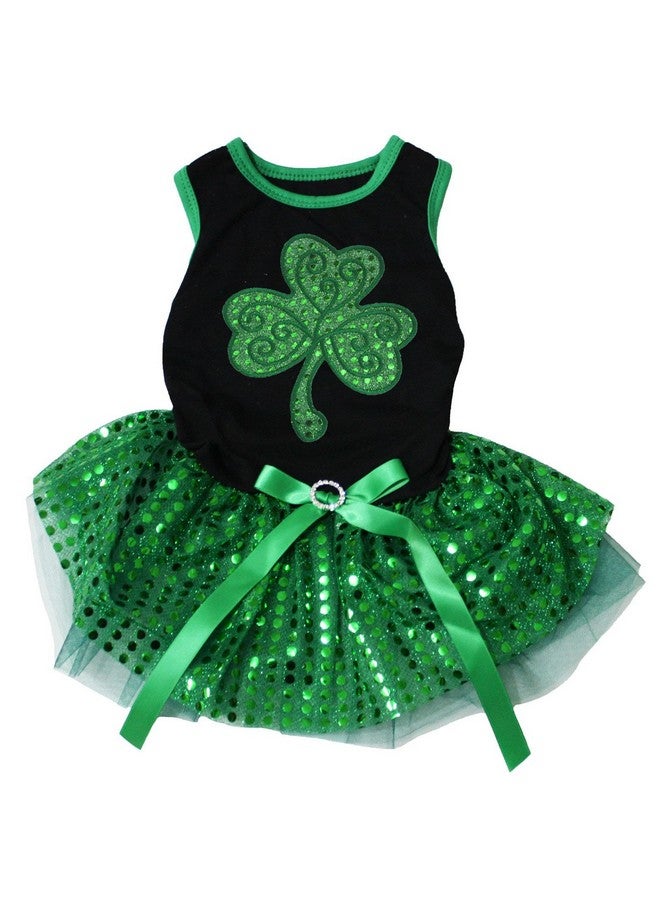 Petitebella Green Sequins Clover Puppy Dog Dress (Black/Green Sequins, Small) - Image 1