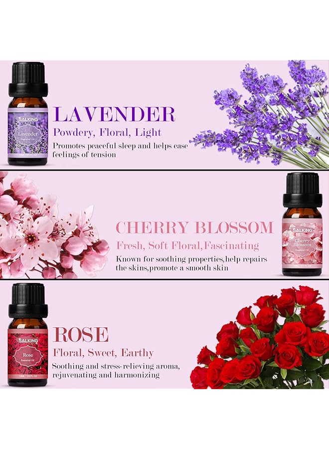 erorex Essential Oils Set 100 Percent Pure Fragrance Oil Aromatherapygift Premium Scented Oils For Diffusers 6 X 10 Ml Lavender Rose Jasmine Cherry Blossom Gardenia Chamomile - Image 3