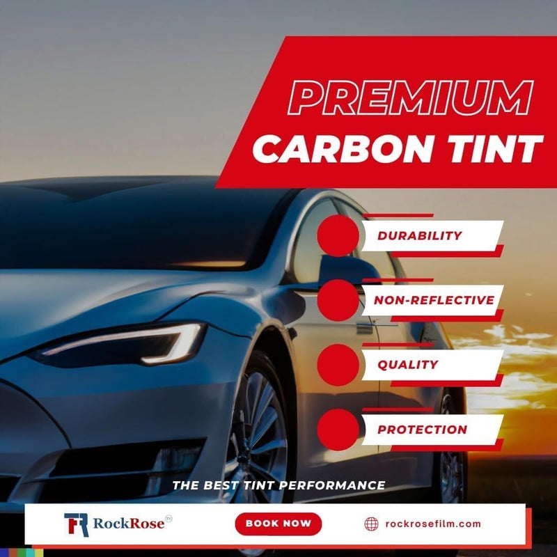 RockRose 5% Premium Carbon Car Window Tint Film 20 in x 5FT 2PLY Charcoal Privacy Film UV, Heat Blocking Tint for Car or Home Adhesive Film Easy Shrink, Plotter Friendly Pro Grade - Image 1