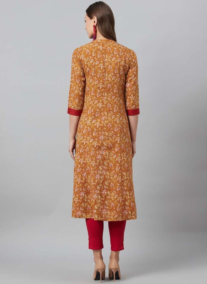 AKS Mustard Floral Printed Open Front Jacket for Women - Image 4