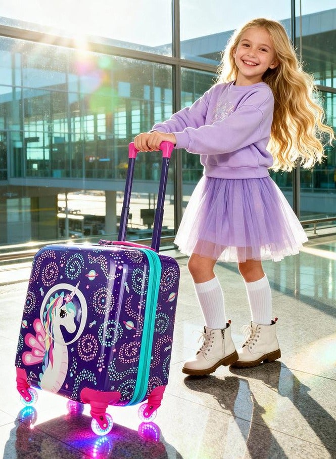 Milk & Moo Travel Luggage for Kids, 18-inch Carry-On Luggage, Kid's Luggage Trolley with 360° Glowing Light-Up Wheels, Adjustable Handle, Kids-Friendly Sized Cabin Suitcase with Name Tag - Image 1