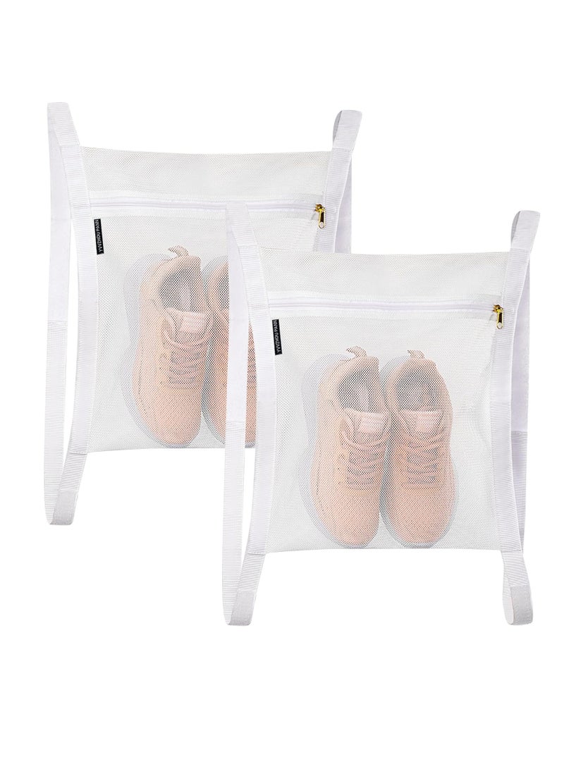 YelaJoy Sneaker Wash and Dry Net Bag for Dryer, 15.75x15.75 Inch Large Honey Comb Mesh Bags with Zipper and Strap for Shoes, Clothing, Laundry Reused Bag Tool (2 Pcs White) - Image 1