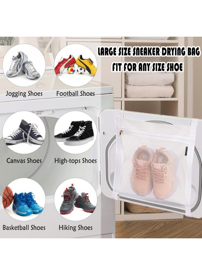 YelaJoy Sneaker Wash and Dry Net Bag for Dryer, 15.75x15.75 Inch Large Honey Comb Mesh Bags with Zipper and Strap for Shoes, Clothing, Laundry Reused Bag Tool (2 Pcs White) - Image 3
