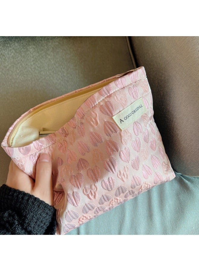 iMESA Makeup Bag, Large Capacity Cosmetic Bag with Heart Pattern, Portable Skincare Pouch Bag, Zipper Toiletry Organizer Storage Pouch for Travel, Women - Image 3