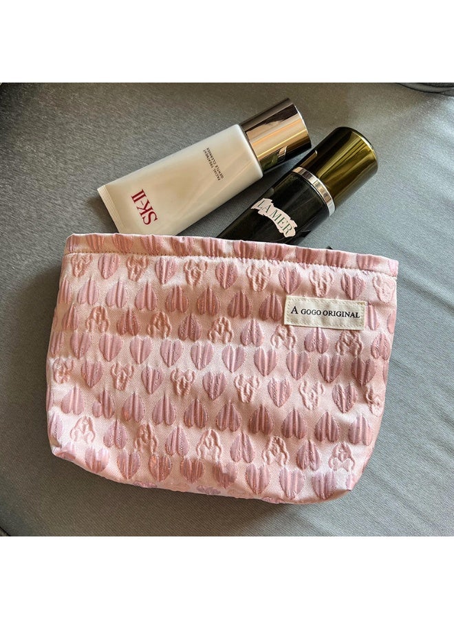 iMESA Makeup Bag, Large Capacity Cosmetic Bag with Heart Pattern, Portable Skincare Pouch Bag, Zipper Toiletry Organizer Storage Pouch for Travel, Women - Image 4