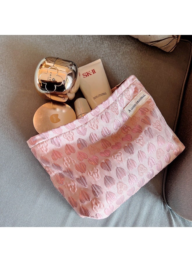 iMESA Makeup Bag, Large Capacity Cosmetic Bag with Heart Pattern, Portable Skincare Pouch Bag, Zipper Toiletry Organizer Storage Pouch for Travel, Women - Image 1