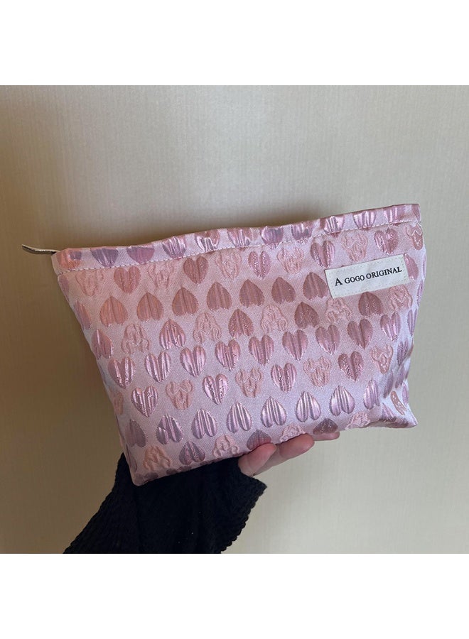 iMESA Makeup Bag, Large Capacity Cosmetic Bag with Heart Pattern, Portable Skincare Pouch Bag, Zipper Toiletry Organizer Storage Pouch for Travel, Women - Image 5