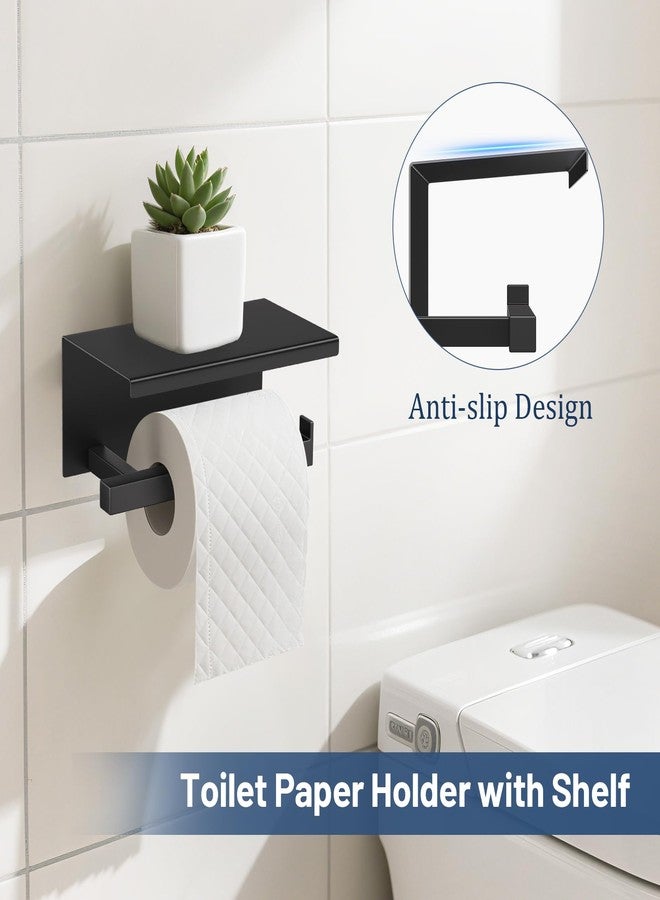 TURS 5-Pieces Matte Black Bathroom Hardware Accessories Set 23.6" Towel Bar Set Wall Mounted Square Toilet Paper Holder with Shelf Stainless Steel - Image 4