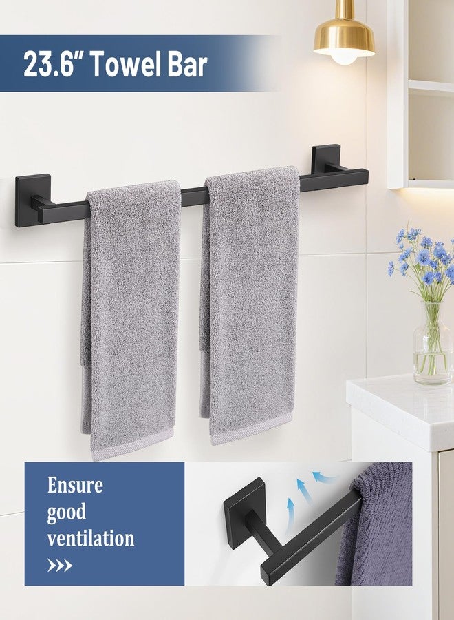 TURS 5-Pieces Matte Black Bathroom Hardware Accessories Set 23.6" Towel Bar Set Wall Mounted Square Toilet Paper Holder with Shelf Stainless Steel - Image 2