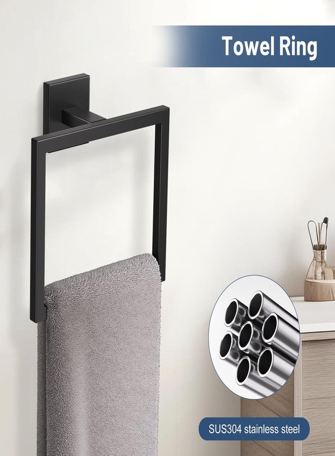 TURS 5-Pieces Matte Black Bathroom Hardware Accessories Set 23.6" Towel Bar Set Wall Mounted Square Toilet Paper Holder with Shelf Stainless Steel - Image 3