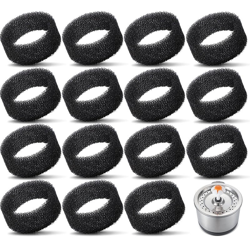 Enhon 16 Pieces Pet Fountain Foam Filters Round Sponge Black Filter Foam Cat Fountain Replacement Filter for 2.5 L/ 84 oz Stainless Steel Cat Pet Drinking Water Stay Healthy Clean - Image 1
