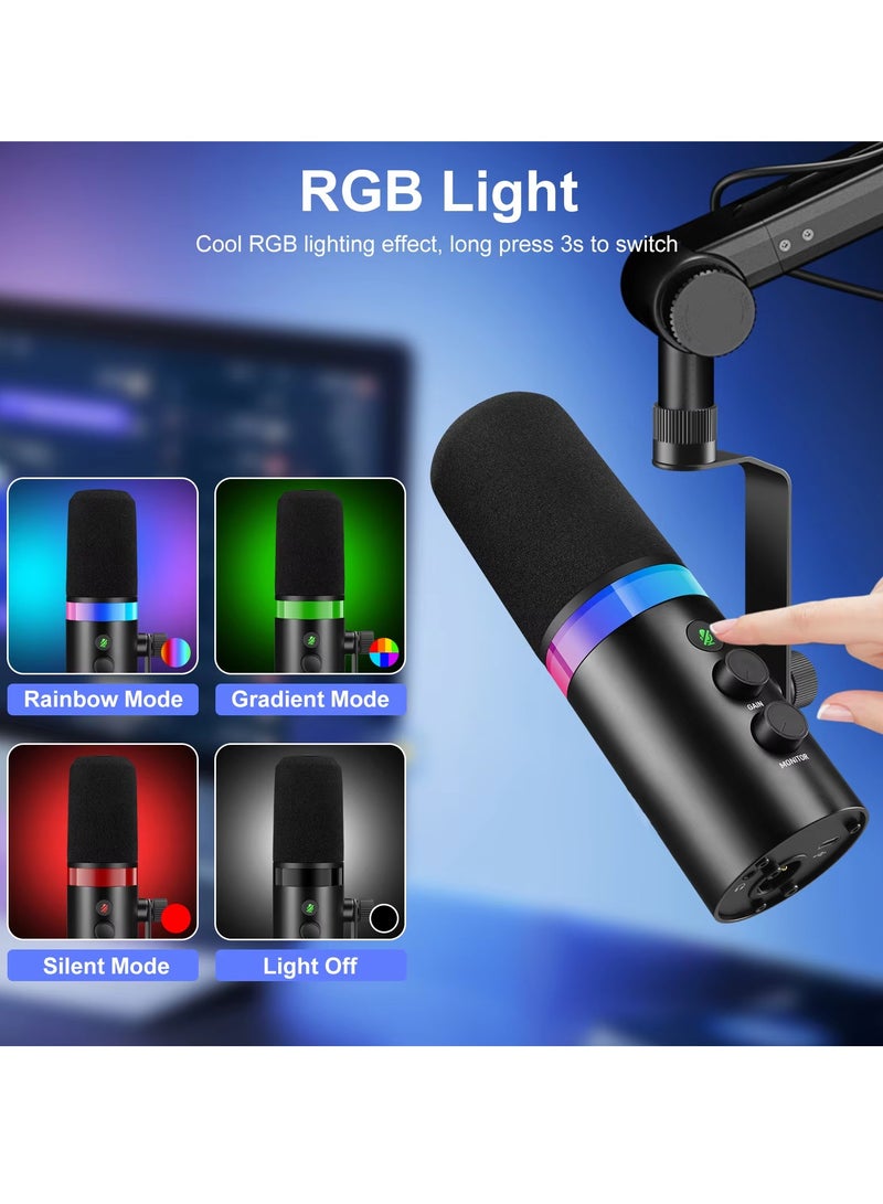 USB XLR Dynamic Microphone Touchmute Headphone Jack Volume Control For Youtube PC Game Sound Card Recording Metal LM20 (Microphone and Base) - Image 5