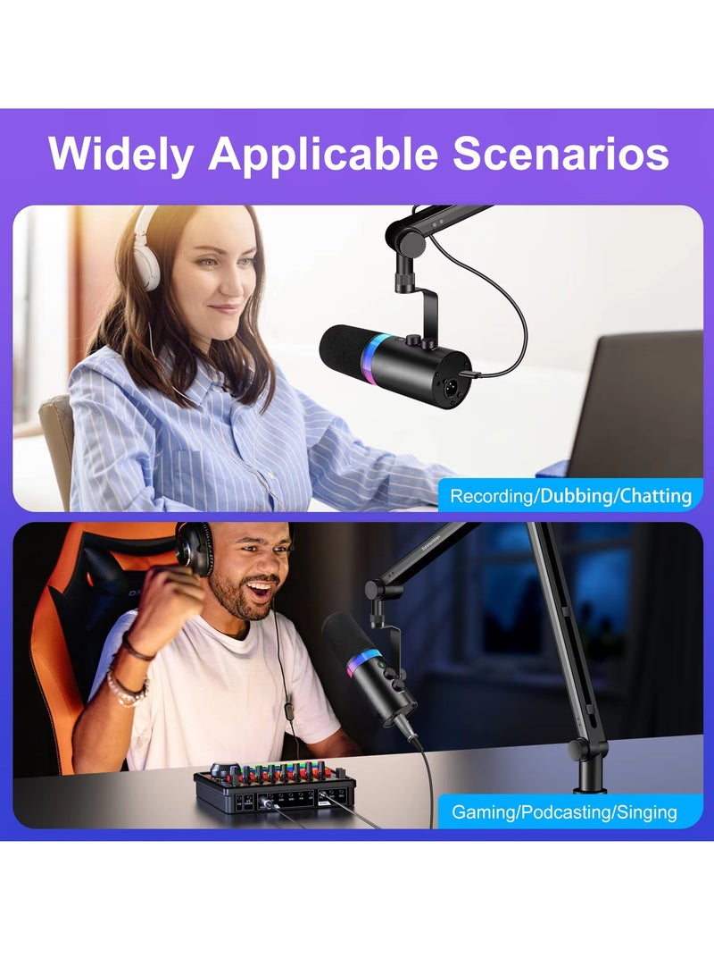 USB XLR Dynamic Microphone Touchmute Headphone Jack Volume Control For Youtube PC Game Sound Card Recording Metal LM20 (Microphone and Base) - Image 3