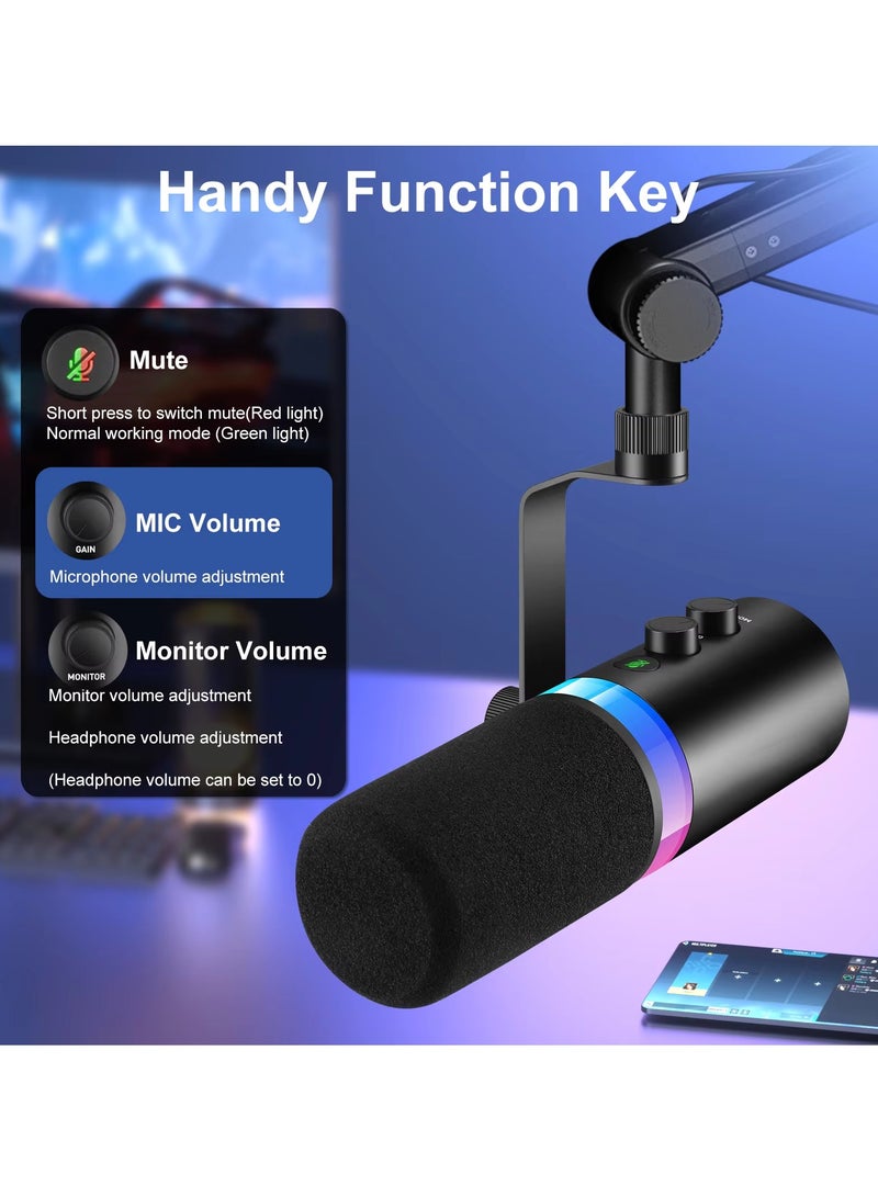 USB XLR Dynamic Microphone Touchmute Headphone Jack Volume Control For Youtube PC Game Sound Card Recording Metal LM20 (Microphone and Base) - Image 4